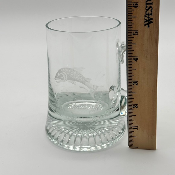 Etched Glass Mug Beer Stein Fish Sportsman Barware - Picture 3 of 7